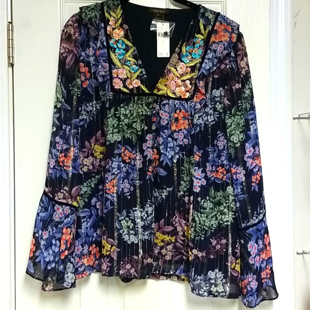 Anthropologie Embroidered Floral Blouse Size Small